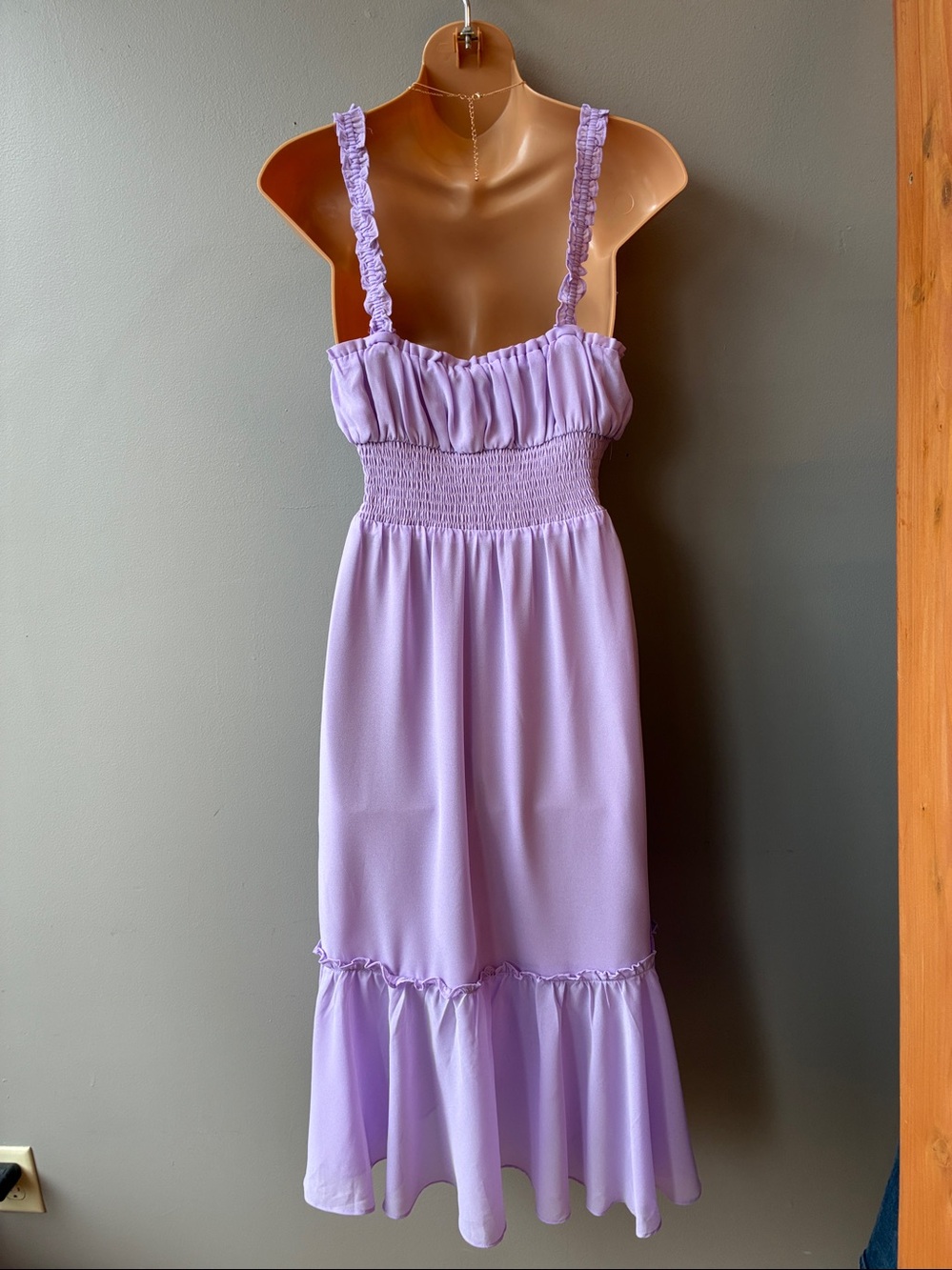 Lovers + Friends Arden Lavender Ruffled Strap Midi Dress, Small - Picture 4 of 6